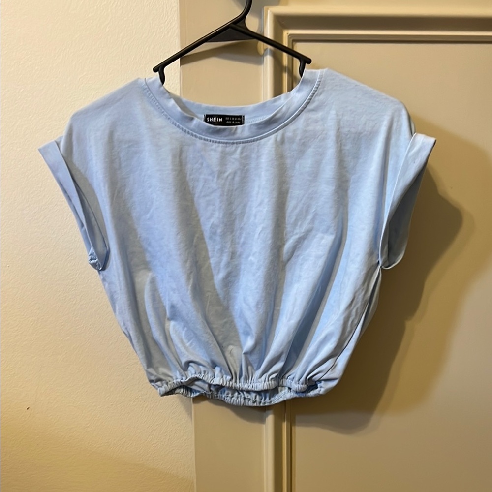 SHEIN Blue Cuffed Sleeve Crop Top